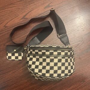 Checkered Crossbody Bag with Pouch